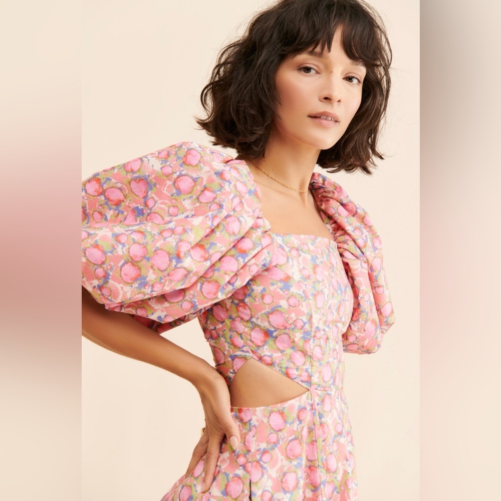 Aureta by Anthropologie Ada Mini Floral Puff Sleeve Dress Size L - Picture 2 of 14